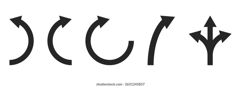Road navigation arrows. Driving direction mark, location point crossroad circle turning route black pictograms. Vector isolated collection of arrow direction illustration. Eps 10.