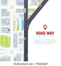 Road Navigation Poster With Vehicles On Highway, City Map With Location Sign On White Background Vector Illustration