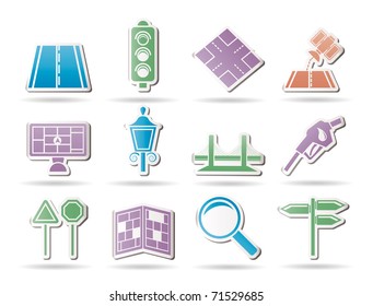 Road, navigation and travel icons - vector icon set