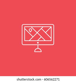 Road Navigator Panel Line Icon On Red Background