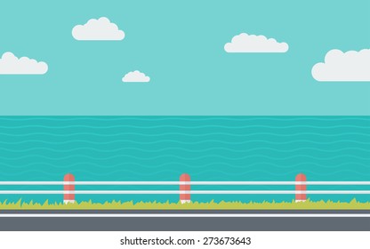  The Road near the Sea - Simple Illustration in Flat Style