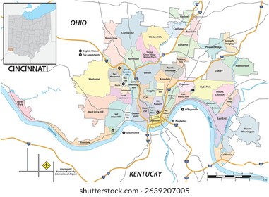 Road and neighborhood map of Cincinnati, Ohio, United States