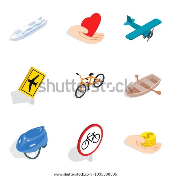Road network icons set.\
Isometric set of 9 road network vector icons for web isolated on\
white background