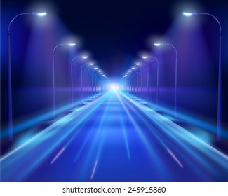 Road in the night. Vector Illustration.