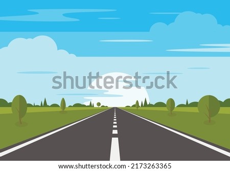 Road on background of natural landscape. Asphalt highway with markings in the countryside.