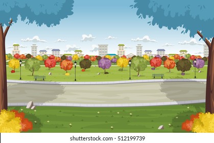 Road on colorful park in the city