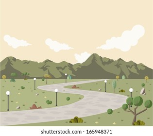 Road on green park with trees