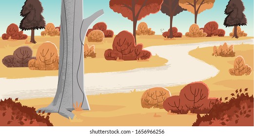 Road on park with grass and trees. Nature landscape.