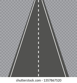 Road on a transparent background. Road with markings. Vector illustration