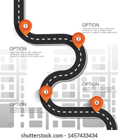 Road on a transparent background. Road way location infographic template with pointer. Vector illustration EPS10