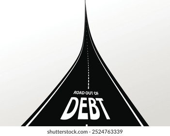 road out of debt words on highway road vector debt business concept illustration background design