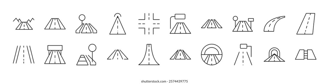 Road Outline Simple Linear Image Collection. Editable Stroke. Suitable for Web Sites, Books, Cards, Apps 