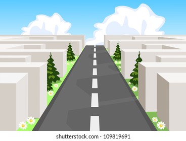 Road over a maze cutting through the confusion and succeeding in business and life.
