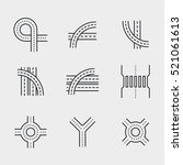 Road Overpass Crossroad Roundabout Minimalistic Flat Line Circle Solid Stroke Icon Pictogram Symbol Set Collection