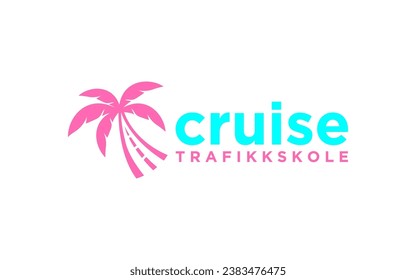 Road with palm vector logo design	
