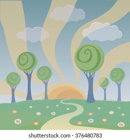 The road to the park . Illustration in cartoon style