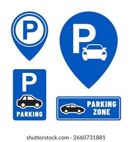 Road parking symbol set with flat vector icons
