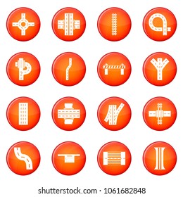 Road parts constructor icons set vector red circle isolated on white background 
