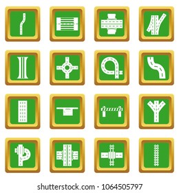 Road parts constructor icons set vector green square isolated on white background 