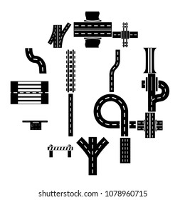 Road parts constructor icons set. Simple illustration of 16 road parts constructor module vector icons for web
