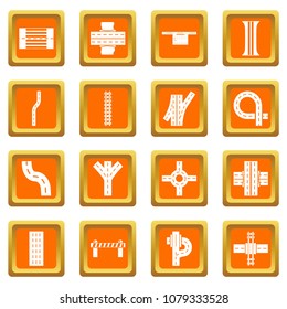 Road parts constructor icons set vector orange square isolated on white background 