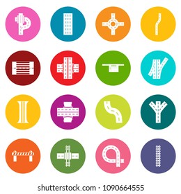 Road parts constructor icons set vector colorful circles isolated on white background 