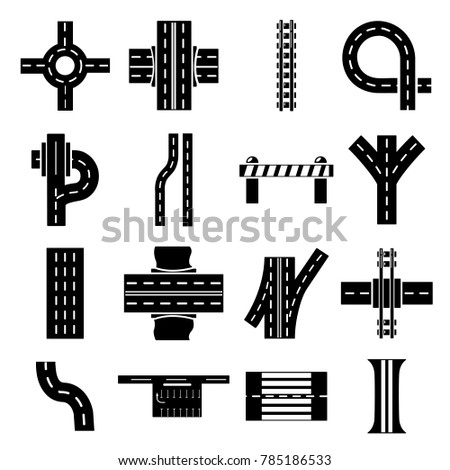 Road parts constructor icons set. Simple illustration of 16 road parts constructor module vector icons for web