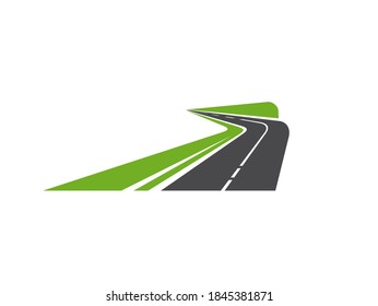 Road pathway or highway icon of path way asphalt, vector road sign or speed avenue signs. Winding street or road drive symbol, transport fast races or route trip, road repair and construction icon