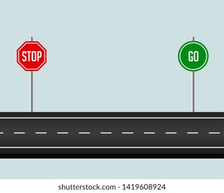 road pathway with stop and go sign