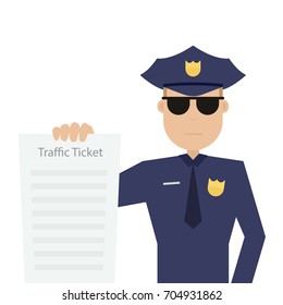 road patrol officer is holding traffic ticket. Vector illustration isolated on white background