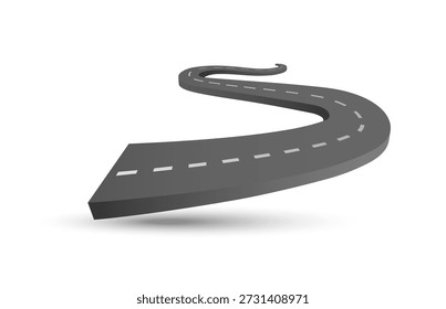 El camino está pavimentado en negro con líneas blancas punteadas. La carretera es curva, ilustración 3d de Vector aislada sobre fondo blanco para logística, transporte, diseño de publicidad de entrega