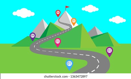 The road to the peak of the high mountain, infographic design. ( vector )