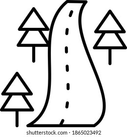 Road with Pine Tree Concept, Hiking Track Vector Icon Design, Winter Fall activities Symbol on white background, Cold Weather Sign, Wild Season Elements,