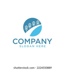 Logo auf Straße und Pinien Symbol und Vektorgrafik