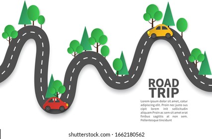 Road with pins. Winding road with pin pointer, trip and journey route, mobile navigation geotag planned way, craft design vector abstract travelling car concept
