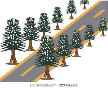 road and plant in snow area.. book cover image. background illustration