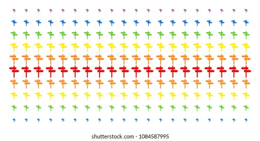 Road Pointer icon spectrum halftone pattern. Vector items arranged into halftone matrix with vertical spectral gradient. Designed for backgrounds, covers, templates and abstract effects.