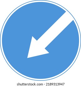 Señal de prescripción de carretera. Firmar obstáculos de desvío a la izquierda. Círculo azul. Imagen vectorial.