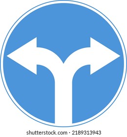 Road prescriptive sign. A sign to move to the right or to the left. Blue circle. Vector image.