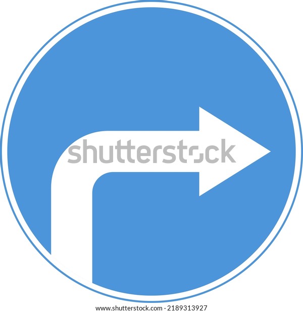 Road prescriptive sign. The sign is moving\
to the right. Blue circle. Vector\
image.
