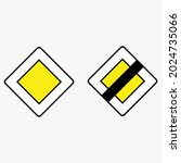Road with priority traffic information sign vector illustration and End of road with priority traffic information sign vector drawing. Color graphics of traffic regulation sign.
