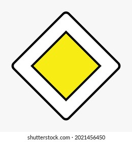 Ruta con información de tráfico prioritaria señalización de dibujo vectorial. Gráficos de color del signo de regulación de tráfico.

