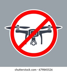 Road prohibit sign No Drone Zone. Vector simple red and black illustration on white background. For pictogram and icon.