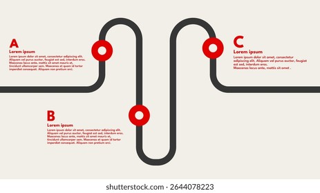 Road and Project Development – Minimalist Infographic Template with Three Text Fields – Vector Illustration