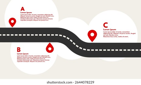 Road and Project Development – Minimalist Infographic Template with Three Text Fields – Vector Illustration