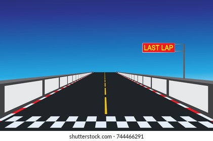 Road for Race. Checkered Racing flag on road. Tape red and white.