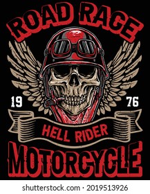 Road race hell rider motorcycle skull vector