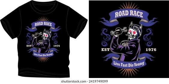road race live fast die young t shirt graphic design vector illustration 
