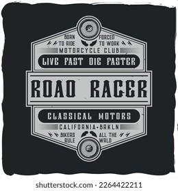 Road racer label with phrases