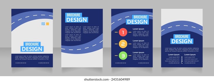 Road racing school blank brochure design. Template set with copy space for text. Premade corporate reports collection. Editable 4 paper pages. Bebas Neue, Ebrima, Roboto Light fonts used